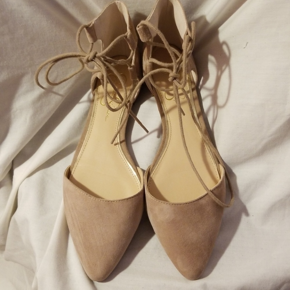 Jessica Simpson Zeena ghillie flats 9 M nude suede - Picture 3 of 8